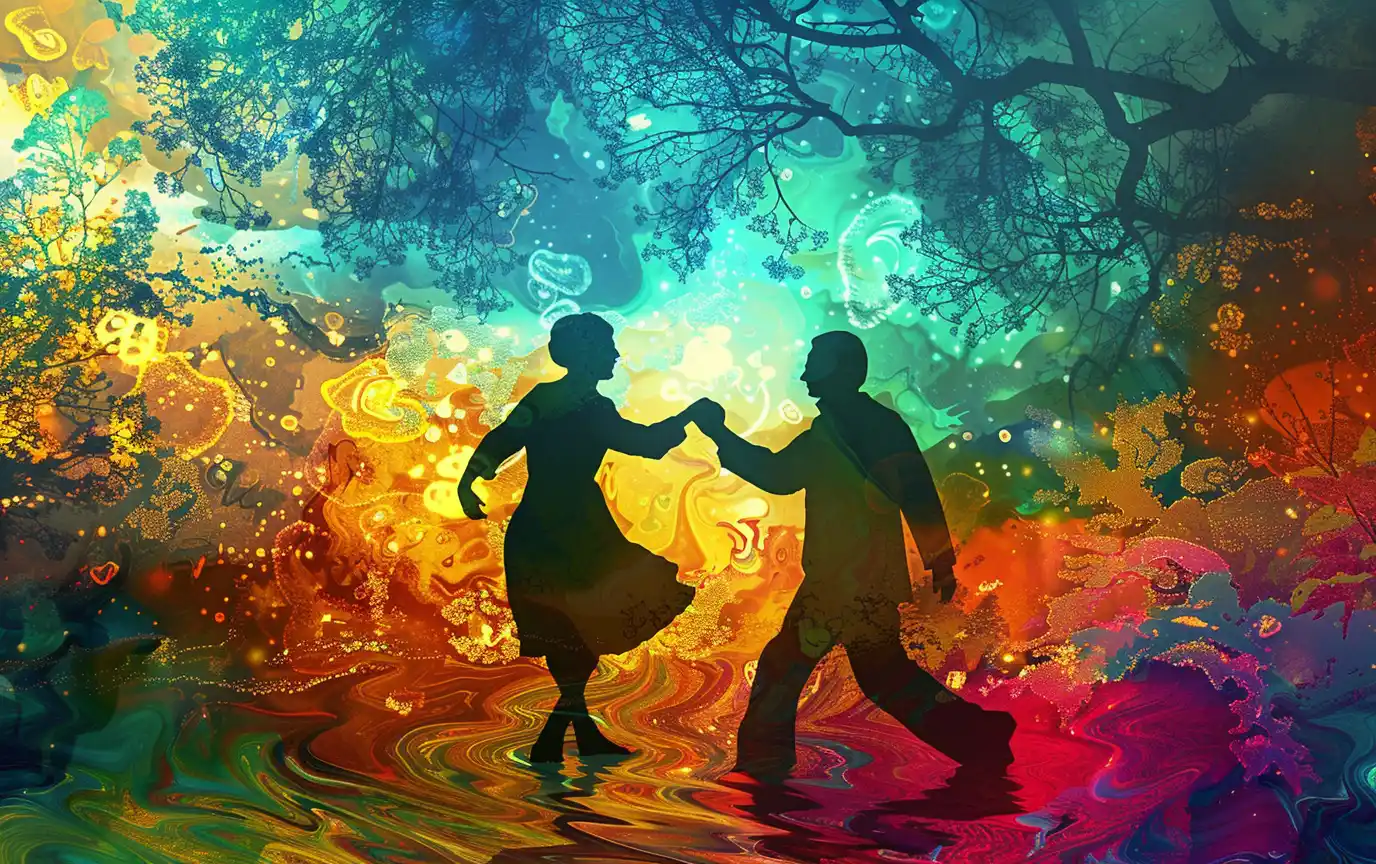 elderly couple energetic dancing artistic zest memory 